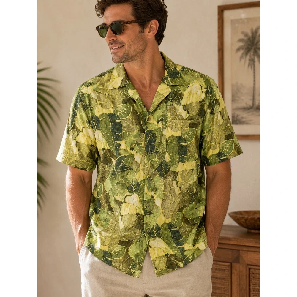 Tommy Bahama 100% Silk Hawaiian‎ Camp Shirt XXL Green Tropical Aloha